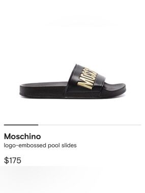 Moschino Logo Rubber Pool Slide, Black sz 36